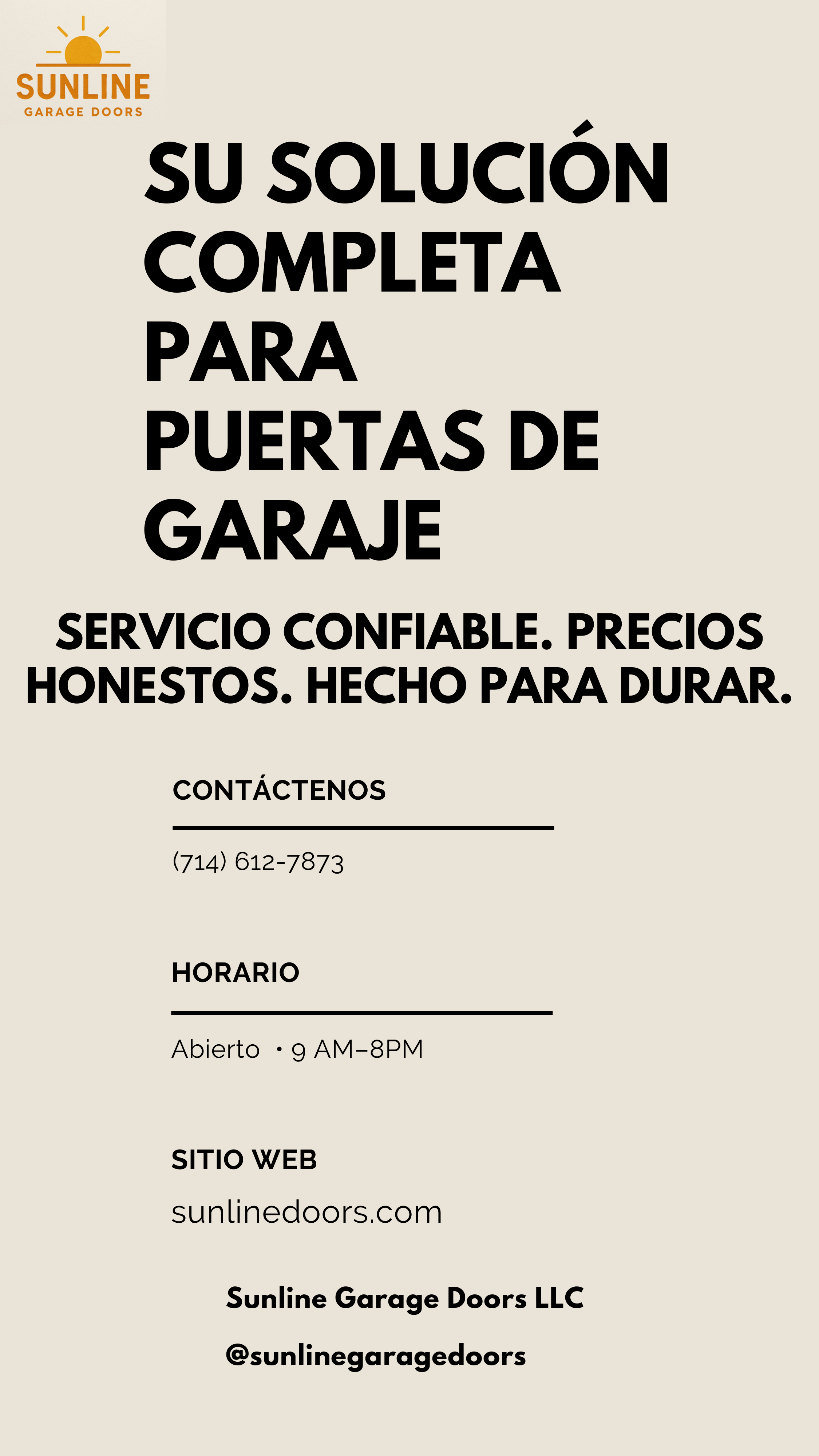 Información de contacto de Sunline Garage Doors